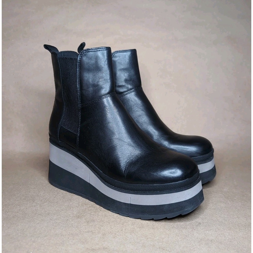 Naked Feet Women's 9 Guild Platform Black Leather Boots Whimsigoth Black Grey